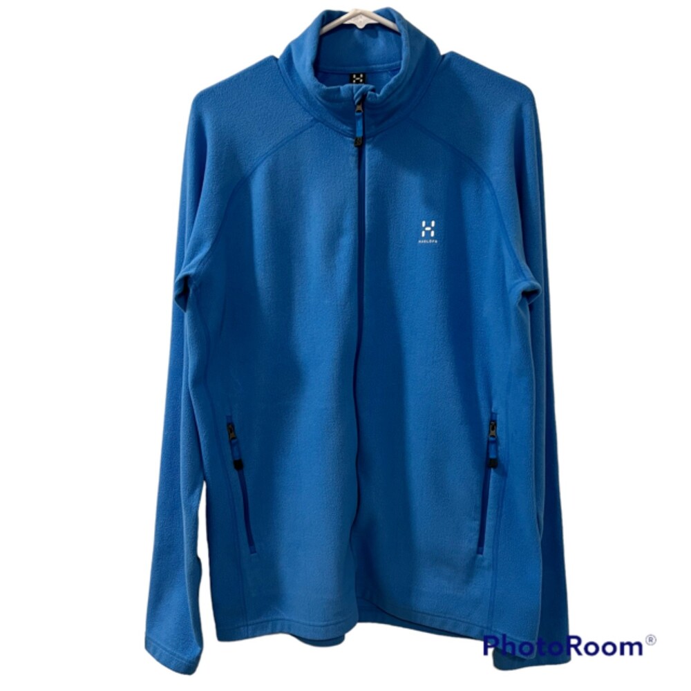 Haglofs Astro Mens Blue Full Zip Fleece Sweater Mock Neck Sportswear Size Large